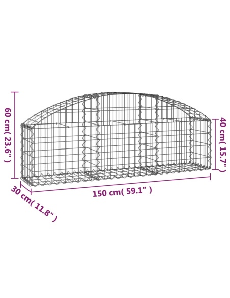 Дъговидна габионна кошница 150x30x40/60 см поцинковано желязо