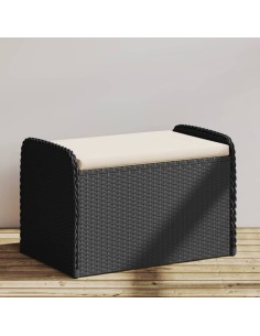 Пейка за съхранение с възглавница черна 80x51x52 см полиратан
