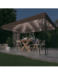 Шатра с LED светещи стрингове, 4х3 м, таупе