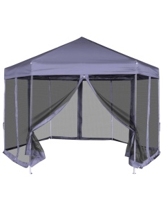 Шестоъгълна pop-up шатра с 6 стени тъмносиня 3,6x3,1 м