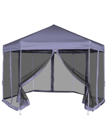 Шестоъгълна pop-up шатра с 6 стени тъмносиня 3,6x3,1 м