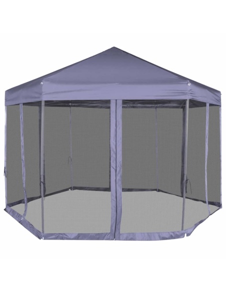 Шестоъгълна pop-up шатра с 6 стени тъмносиня 3,6x3,1 м