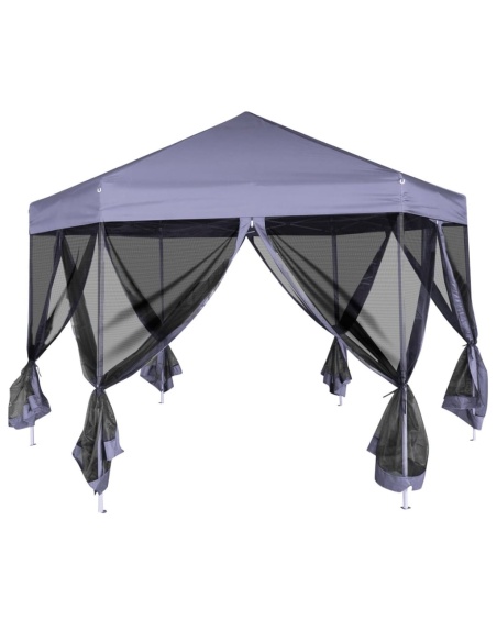 Шестоъгълна pop-up шатра с 6 стени тъмносиня 3,6x3,1 м