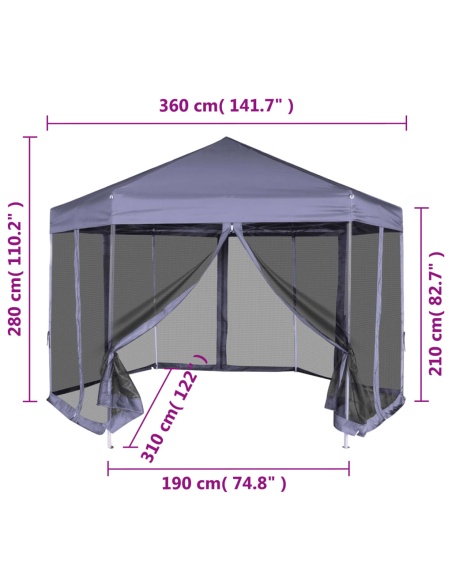 Шестоъгълна pop-up шатра с 6 стени тъмносиня 3,6x3,1 м