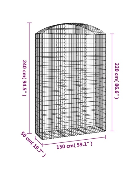 Дъговидна габионна кошница 150x50x220/240 см поцинковано желязо