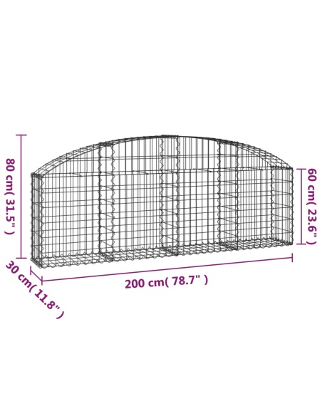 Дъговидна габионна кошница 200x30x60/80 см поцинковано желязо
