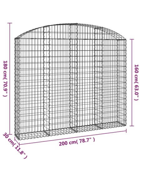 Дъговидна габионна кошница 200x30x160/180 см поцинковано желязо