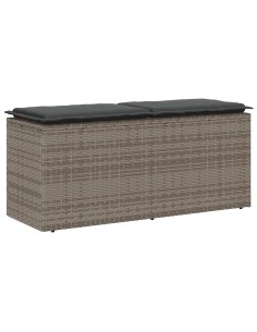Градинска пейка с възглавница сива 110x40x44 cm Поли ратан