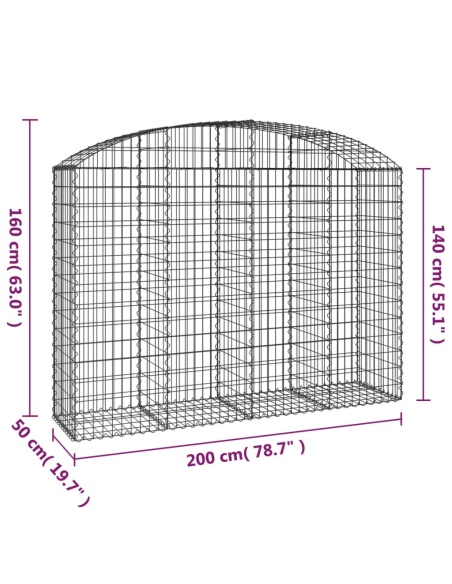 Дъговидна габионна кошница 200x50x140/160 см поцинковано желязо