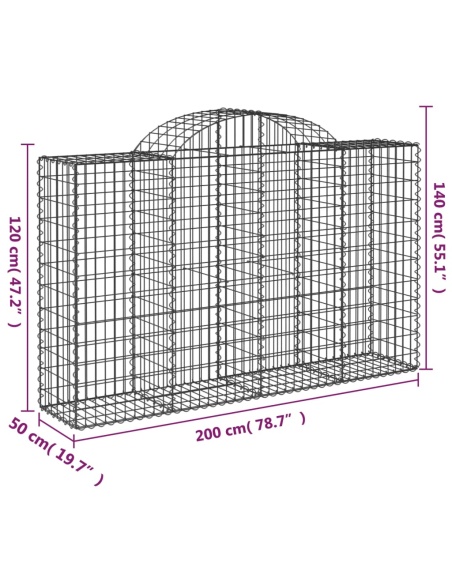 Дъговидна габионна кошница 200x50x120/140 см поцинковано желязо