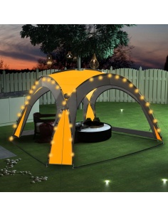 Парти шатра с LED и 4 стени, 3,6x3,6x2,3 м, жълта
