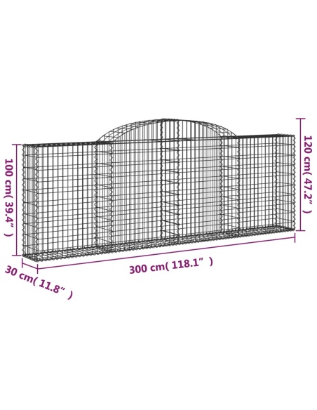 Дъговидна габионна кошница 300x30x100/120 см поцинковано желязо