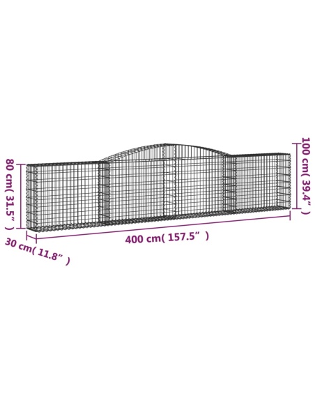 Дъговидна габионна кошница 400x30x80/100 см поцинковано желязо
