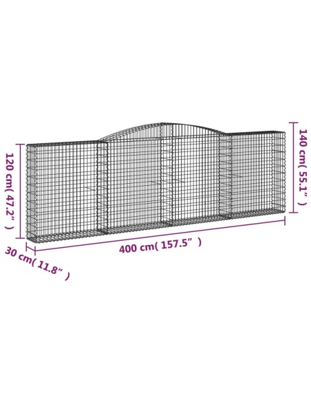Дъговидна габионна кошница 400x30x120/140 см поцинковано желязо