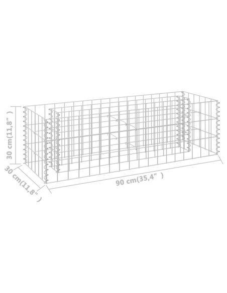 Габион повдигната леха, поцинкована стомана, 90x30x30 cм