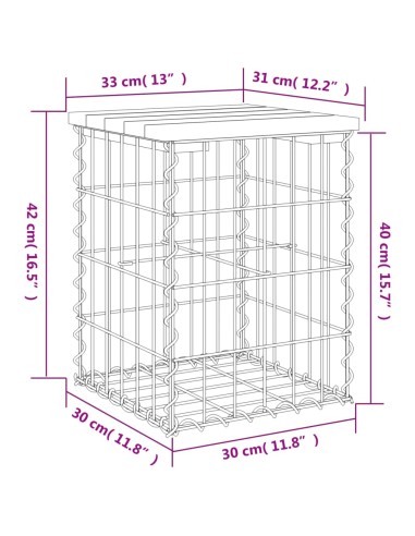 Градинска пейка габионен дизайн 33x31x42 см борово дърво масив