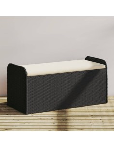 Пейка за съхранение с възглавница черна 115x51x52 см полиратан