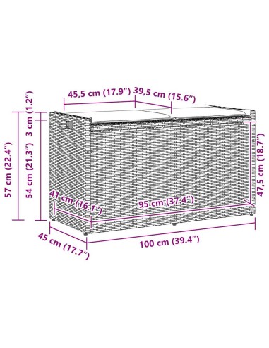 Външна пейка за съхранение с възглавница Grey 100 cm Поли ратан