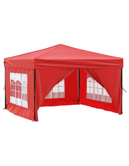 Сгъваема парти палатка със странични стени, червена, 3x3 м