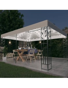 Шатра с двоен покрив и LED светещи стрингове, 3x4 м, бяла