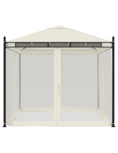 Беседка с мрежести стени, кремава, 2,93x2,93 м, стомана
