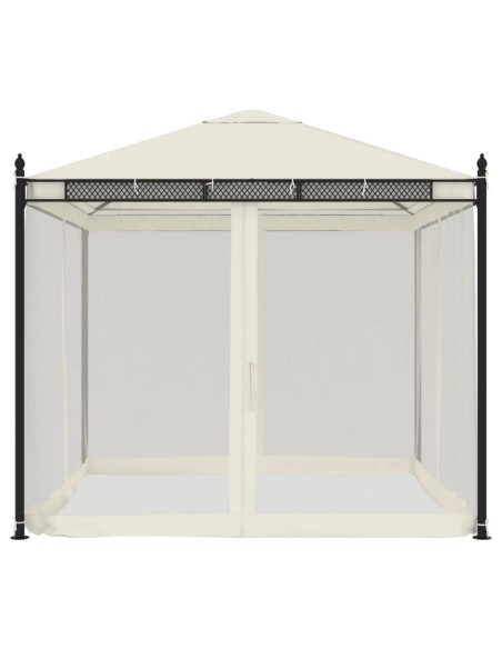 Беседка с мрежести стени, кремава, 2,93x2,93 м, стомана