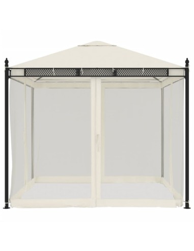 Беседка с мрежести стени, кремава, 2,93x2,93 м, стомана