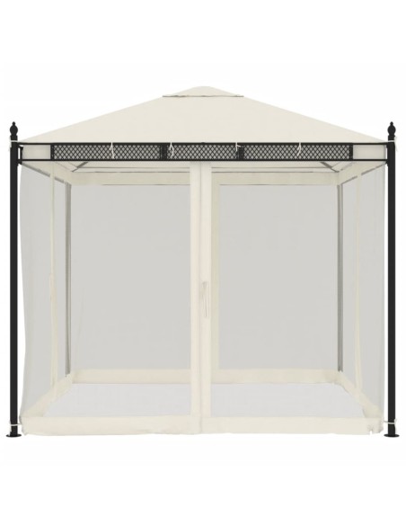 Беседка с мрежести стени, кремава, 2,93x2,93 м, стомана