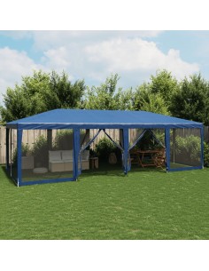Парти палатка с 12 мрежести странични стени, синя, 8x4 м, HDPE