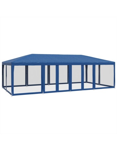 Парти палатка с 12 мрежести странични стени, синя, 8x4 м, HDPE