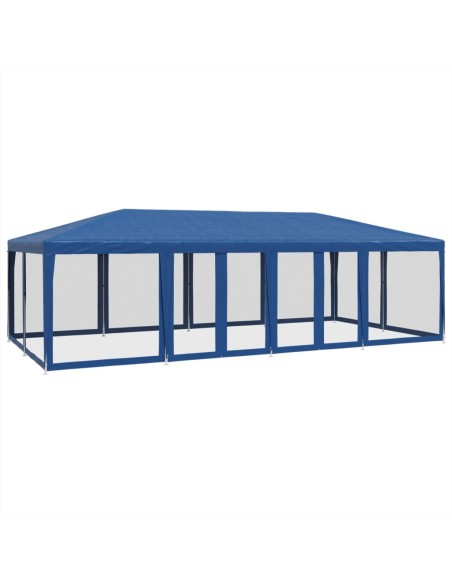 Парти палатка с 12 мрежести странични стени, синя, 8x4 м, HDPE