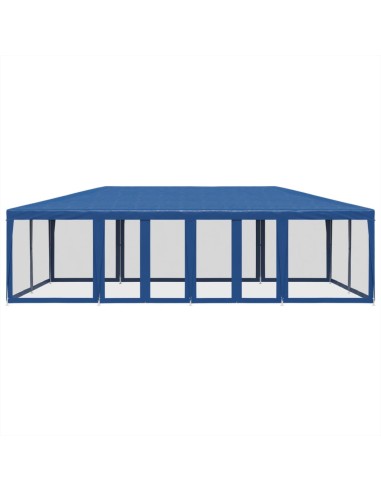 Парти палатка с 12 мрежести странични стени, синя, 8x4 м, HDPE
