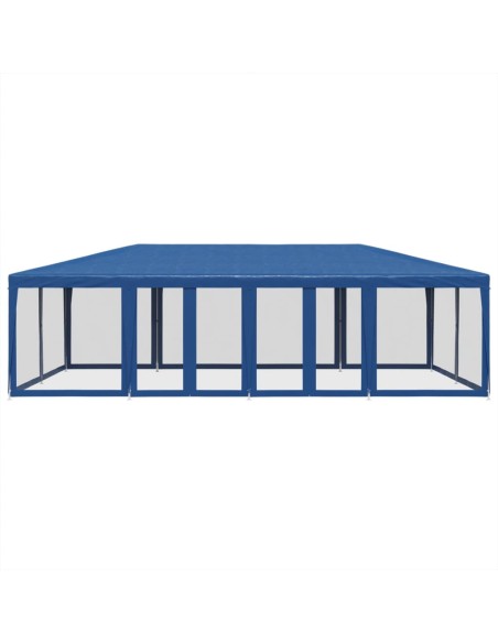 Парти палатка с 12 мрежести странични стени, синя, 8x4 м, HDPE