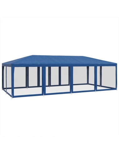 Парти палатка с 12 мрежести странични стени, синя, 8x4 м, HDPE
