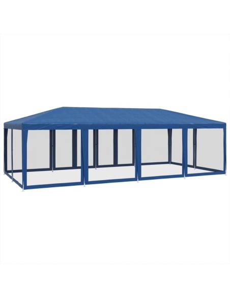 Парти палатка с 12 мрежести странични стени, синя, 8x4 м, HDPE