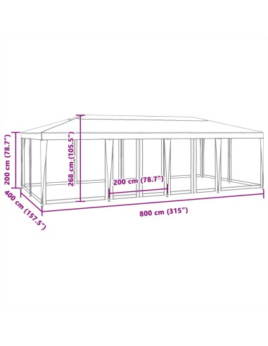Парти палатка с 12 мрежести странични стени, синя, 8x4 м, HDPE
