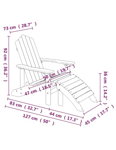 Градински стол Adirondack с табуретка, HDPE, бял
