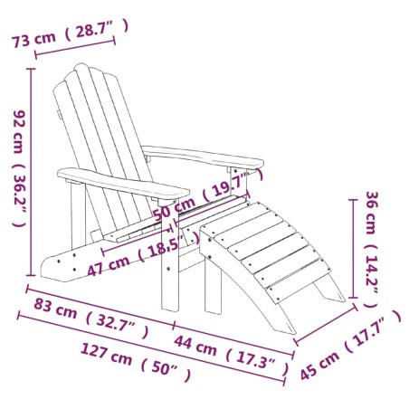 Градински стол Adirondack с табуретка, HDPE, бял