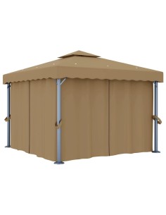 Шатра със завеси, 3x3 м, таупе, алуминий