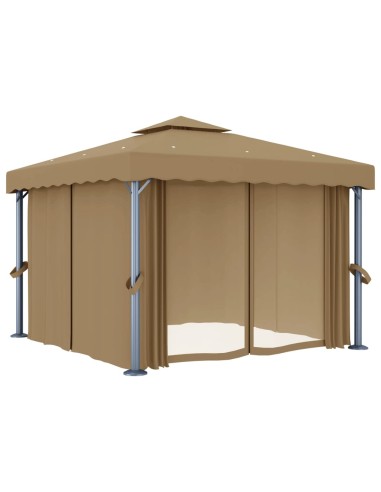 Шатра със завеси, 3x3 м, таупе, алуминий