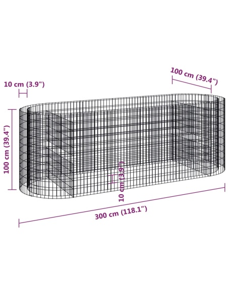Габион повдигната леха, поцинковано желязо, 300x100x100 cм