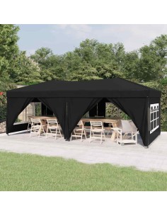 Сгъваема парти шатра със странични стени, черна, 3x6 м
