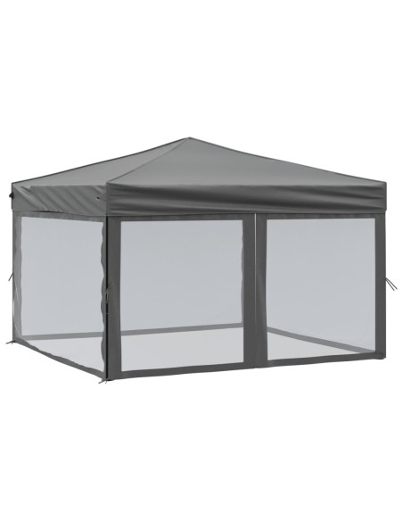 Сгъваема парти палатка със странични стени, антрацит, 3x3 м