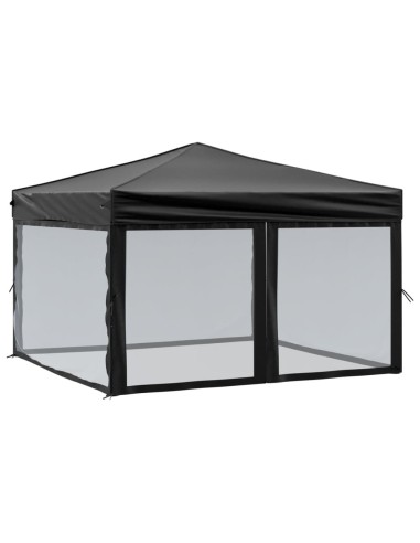 Сгъваема парти палатка със странични стени, черна, 3x3 м