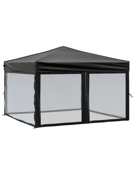Сгъваема парти палатка със странични стени, черна, 3x3 м