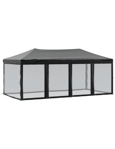Сгъваема парти палатка със странични стени, черна, 3x6 м