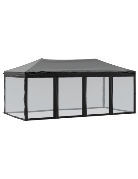Сгъваема парти палатка със странични стени, черна, 3x6 м