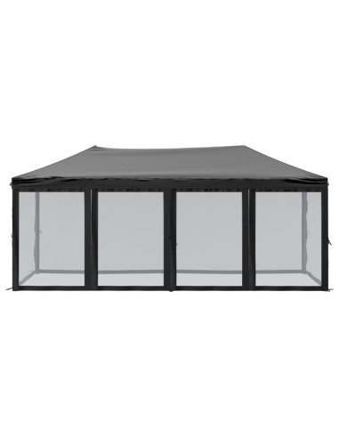 Сгъваема парти палатка със странични стени, черна, 3x6 м