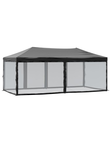 Сгъваема парти палатка със странични стени, черна, 3x6 м