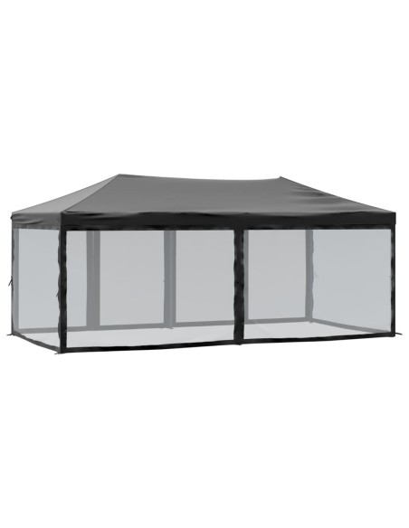 Сгъваема парти палатка със странични стени, черна, 3x6 м
